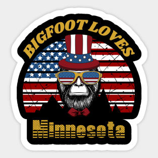 Bigfoot loves America and Minnesota Sticker